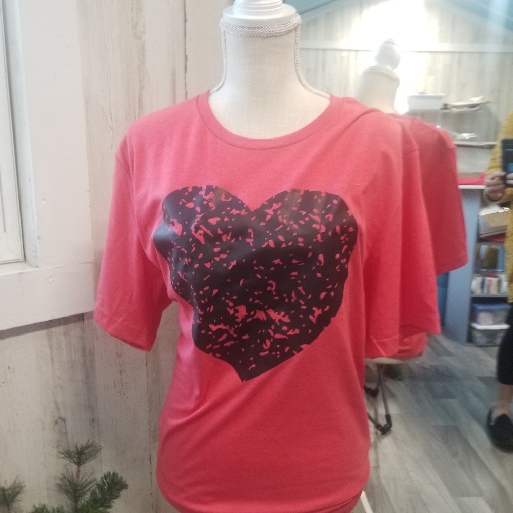 Bella Canvas Soft Unisex Tee with Grunge Black Heart Print in Heather Red